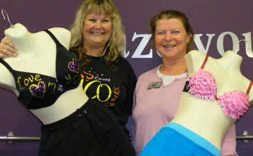 Karen Waddell, left, and Margo McKillop support breast cancer awareness at Curves. Karen Waddell, left, and Margo McKillop support breast cancer awareness at Curves.